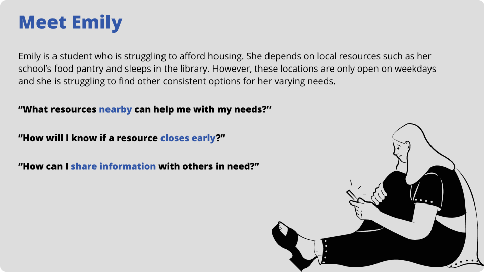 Emily, a homeless student as a persona