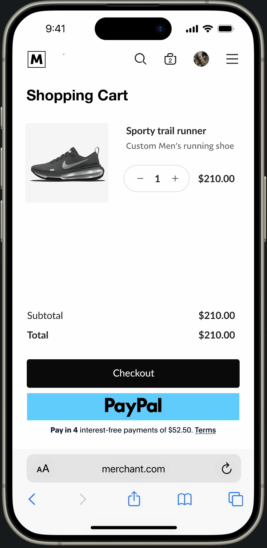 purchasing a pair of shoes with PayPal