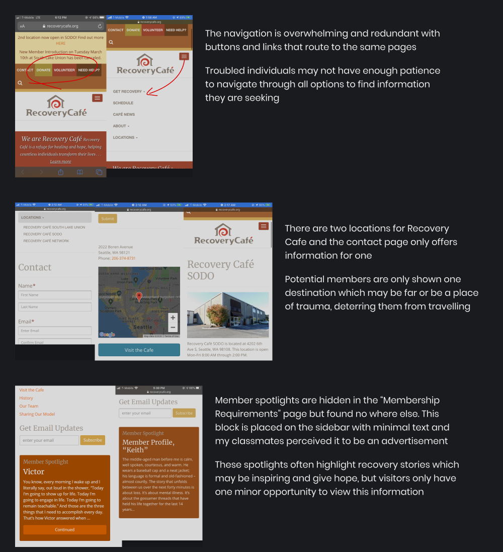 Painpoints with the Website