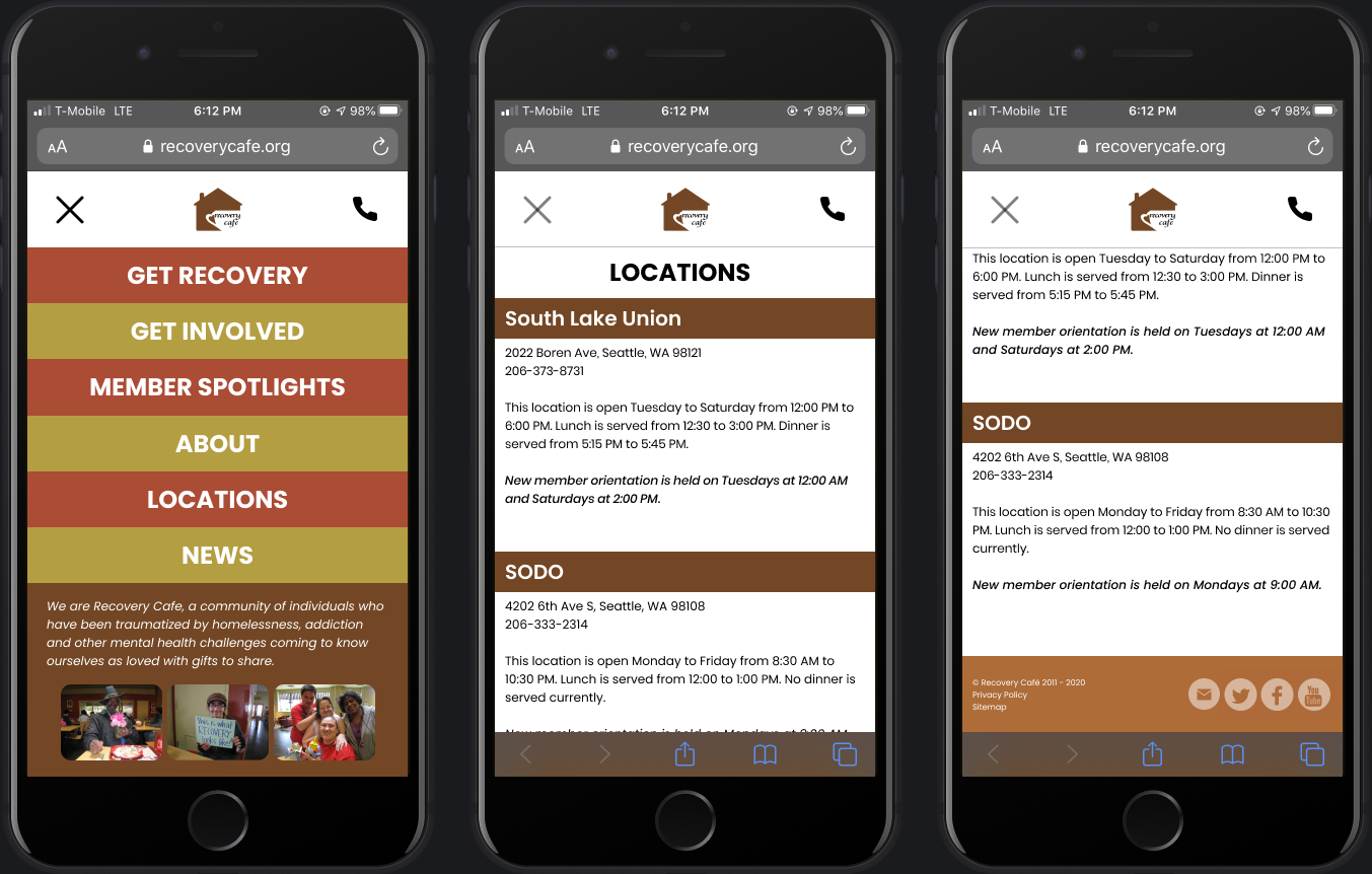 Three More Mobile Website Screens for the Cafe