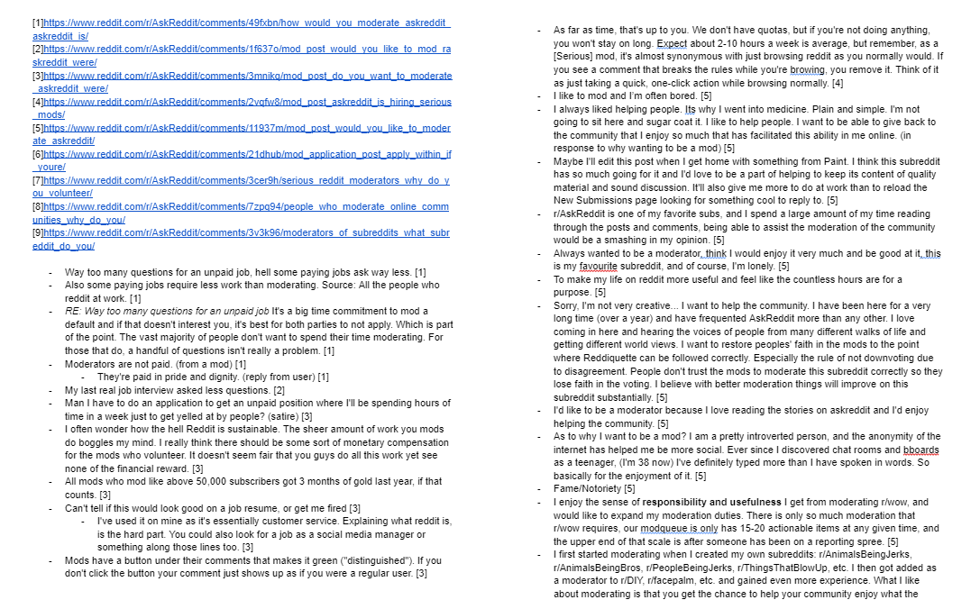 Reddit threads and notes around moderation