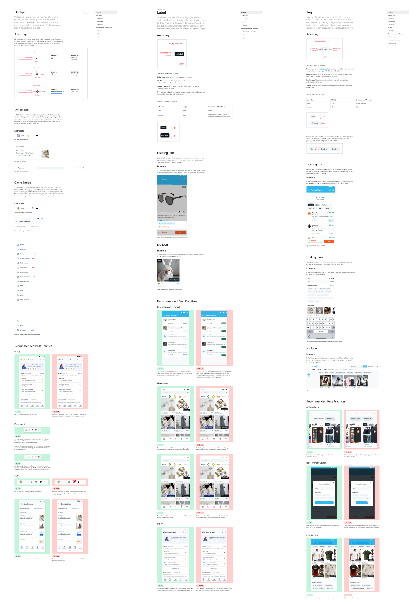 badge, label, and tag documentation