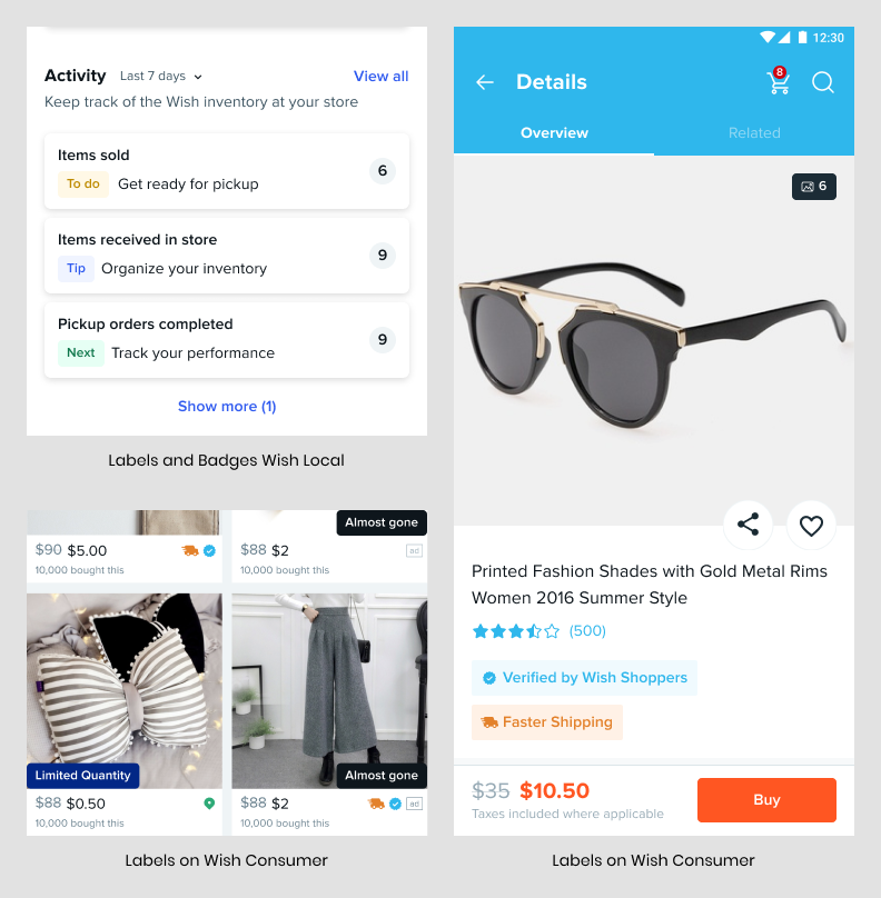 labels in use on various screens