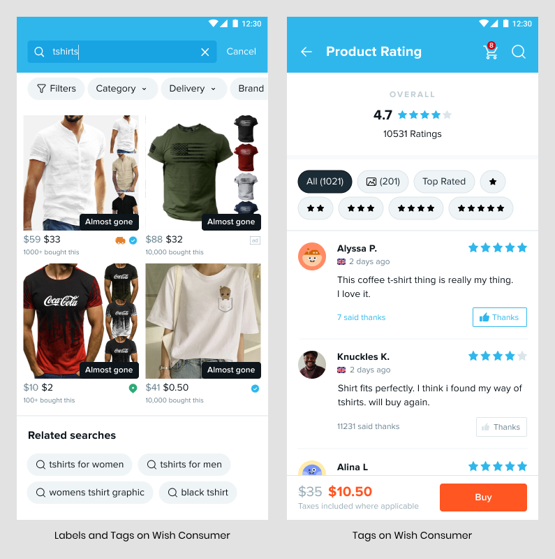 tags in use on various screens